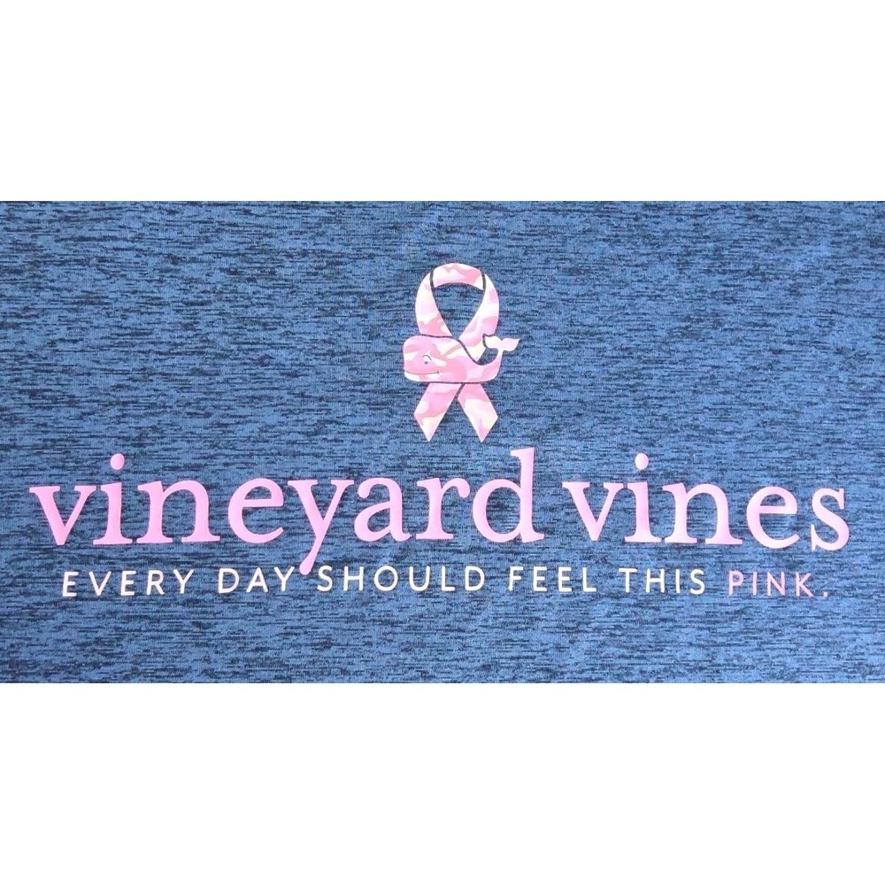 Vineyard Vines Performance Size MED. Navy Pink Breast Cancer Ribbon Long SLV Tee